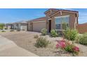 Inviting home with a three-car garage, beautiful landscaping, and vibrant flowering bushes at 1221 E Jahns Dr, Casa Grande, AZ 85122