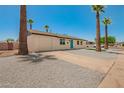 Inviting single-story home featuring a blue door, with manicured stone landscaping and tall palm trees at 3302 N 40Th Dr, Phoenix, AZ 85019