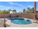 Inviting backyard pool with cool blue water and lush landscaping creates a relaxing and private outdoor space at 9632 E Olla Ave, Mesa, AZ 85212