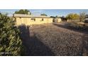 Spacious backyard is gravel-covered with a storage shed and mature trees at 1428 S Palo Verde Dr, Apache Junction, AZ 85120