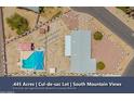 Aerial view of property lines, pool, RV Parking, and Mountain Views at 405 E Thunderbird Trl, Phoenix, AZ 85042
