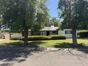 Suburban home with verdant lawn and mature trees casting shadows across the front yard at 1447 E Town And Country Ln, Phoenix, AZ 85014