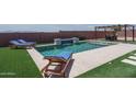 Inviting backyard featuring a sparkling pool with a water feature, lounge chairs, and a dining area at 25560 N 164Th Dr, Surprise, AZ 85387