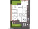 Overhead floor plan illustrating the home's layout with paver patios, a three-car garage, and astro turf lawn at 4124 E Indianola Ave, Phoenix, AZ 85018