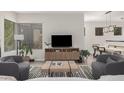 Bright living room with modern furnishings, a stylish entertainment center, and a view of the dining area at 7887 N 16Th St # 224, Phoenix, AZ 85020