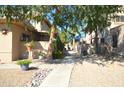 Pathway between homes with desert landscaping, mature trees, and cozy patios, offering a serene environment at 14620 N Yerba Buena Way # B, Fountain Hills, AZ 85268