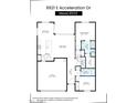 Detailed floor plan of the home featuring the kitchen, living room, bedrooms, and garage dimensions at 9921 E Acceleration Dr, Mesa, AZ 85212