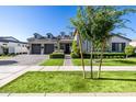 Well-maintained front exterior showcases lush lawn, neat landscaping, and a welcoming entrance on a sunny day at 3684 E Boot Track Trl, Gilbert, AZ 85296