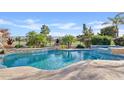 Sparkling pool and jacuzzi surrounded by lush landscaping and a stone patio at 6706 S Jacqueline Way, Gilbert, AZ 85298