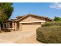 Single story home with two car garage, desert landscaping and mature green shrubs at 2590 S Buckaroo Trl, Gilbert, AZ 85295