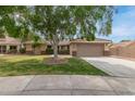 Charming single-story home featuring a well-manicured lawn, desert landscaping, and a two-car garage at 1114 N Leland Ct, Gilbert, AZ 85233