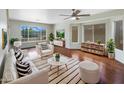 Bright living room featuring hardwood floors, neutral paint, stylish furniture, and lots of natural light at 31670 N Desert Willow Rd, San Tan Valley, AZ 85143