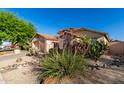 Attractive single-story home surrounded by desert landscaping with rocks, cactus, and a lush green tree at 41847 W Sparks Ct, Maricopa, AZ 85138