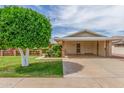Charming single-story home featuring a covered carport, well-maintained lawn, and mature shade tree at 10724 W Cheryl Dr, Sun City, AZ 85351
