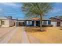 Charming blue home featuring white trim accents, a mature tree, and a driveway leading to a carport at 1622 N 17Th Ave, Phoenix, AZ 85007