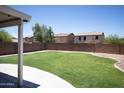 Large grassy backyard with a curved concrete border and a view of neighboring homes at 8514 S 49Th Dr, Laveen, AZ 85339