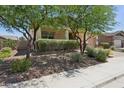 Beautifully landscaped front yard with mature trees and desert plants enhancing the curb appeal of this cozy home at 11872 W Duane Ln, Peoria, AZ 85383