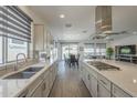Stylish kitchen featuring a large island, stainless steel appliances, and access to the outdoor patio at 116 E Santa Lucia Ln, Queen Creek, AZ 85140