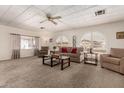 Bright living room with arched windows, neutral decor, and cozy seating arrangement at 5221 E Mills Ct, Mesa, AZ 85215