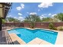 Sparkling pool with easy access steps surrounded by desert landscaping and a brick wall, perfect for outdoor entertaining at 13720 N 148Th Dr, Surprise, AZ 85379