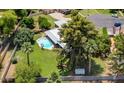 Aerial view of the property with mature trees, green grass and a refreshing swimming pool for outdoor relaxation at 1298 E Buffalo St, Chandler, AZ 85225