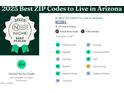 Informational graphic highlighting the high livability scores and favorable community features of ZIP code 85284 in Arizona at 47 W Calle Monte Vis, Tempe, AZ 85284
