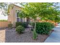 A well-maintained front yard features desert landscaping with mature trees and shrubs at 3025 N Desert Horizons Ln, Casa Grande, AZ 85122