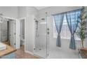 Bright bathroom features a large glass enclosed shower, natural light, and modern fixtures at 4236 S John Way, Chandler, AZ 85249