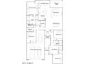 Detailed floor plan showing four bedrooms, three baths, a flex space, and a three-bay tandem garage at 23139 E Lords Way, Queen Creek, AZ 85142