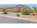 Desert landscaped front yard with a stucco home, 2-car garage, and wrought iron gate at 4611 E Night Glow Dr, Cave Creek, AZ 85331