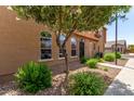 Landscaped front yard with a mature tree providing shade and curb appeal at 1350 S Greenfield Rd # 1123, Mesa, AZ 85206