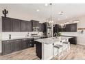 Kitchen with a large island, pendant lighting, stainless steel appliances, and dark wood cabinets at 2065 N Red Clf, Mesa, AZ 85207