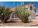 Landscaped front yard featuring desert vegetation, including cacti, rock mulch, and low brick wall at 1202 E Libby St, Phoenix, AZ 85022