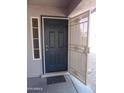 The front door and adjacent window compliment the security screen door at 22632 W Solano Dr, Buckeye, AZ 85326