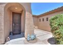 Inviting front porch with a security door, tiled entryway, and decorative plants creating a welcoming entrance at 42360 W Abbey Rd, Maricopa, AZ 85138
