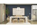 Elegant dining room with a large white table, seating for six, and a modern pendant light at 15883 W Winslow Ave, Goodyear, AZ 85338