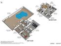 Floorplan shows the layout of the home including pool, living areas, bedrooms, office, and garage at 308 E Sheffield Ct, Gilbert, AZ 85296