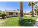 View of the home's side yard with lush grass and mature landscaping at 6255 E Rose Circle Dr, Scottsdale, AZ 85251