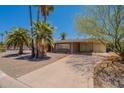 Well-maintained house with desert landscaping, a large driveway, and mature shade trees at 1124 S Longwood Loop, Mesa, AZ 85208