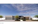 Contemporary home featuring a clean facade with a two-car garage, manicured landscaping, and a welcoming entrance at 8618 E Irish Hunter Trl, Scottsdale, AZ 85258