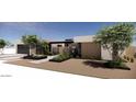 Modern exterior featuring sleek lines, desert landscaping, and a welcoming entrance that exudes contemporary elegance at 8618 E Irish Hunter Trl, Scottsdale, AZ 85258