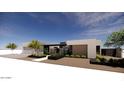 Modern residence boasting clean lines, a two-car garage, and thoughtfully designed landscaping, enhancing curb appeal at 8618 E Irish Hunter Trl, Scottsdale, AZ 85258