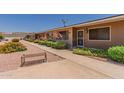 Charming front entrance with manicured bushes and convenient walkway at 10520 W Coggins Dr, Sun City, AZ 85351