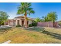 Landscaped front yard featuring mature palm trees adding beauty to the home's exterior at 1474 E Locust Dr, Chandler, AZ 85286