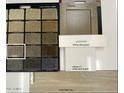 A selection of interior design options featuring carpet, cabinets, kitchen backsplash, and a white sand quartz countertop at 4941 W Capistrano Ave, Laveen, AZ 85339