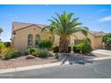 Attractive single-story home featuring a tile roof and low-maintenance desert landscaping with a palm tree at 2163 N 164Th Dr, Goodyear, AZ 85395