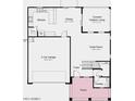 This floorplan shows a 2-car garage, an open living area, and a covered outdoor living space at 3751 S Tulip --, Mesa, AZ 85212