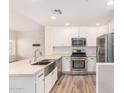 Well-lit kitchen featuring stainless steel appliances, ample counter space, and white cabinets at 5450 E Deer Valley Dr # 1211, Phoenix, AZ 85054