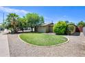 Expansive front yard of the home with fresh green grass and desert landscaping elements at 7246 E Virginia Ave, Scottsdale, AZ 85257