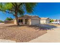 View of a single-story home with desert landscaping and a large shade tree in the front yard at 10956 E Delta Ave, Mesa, AZ 85208